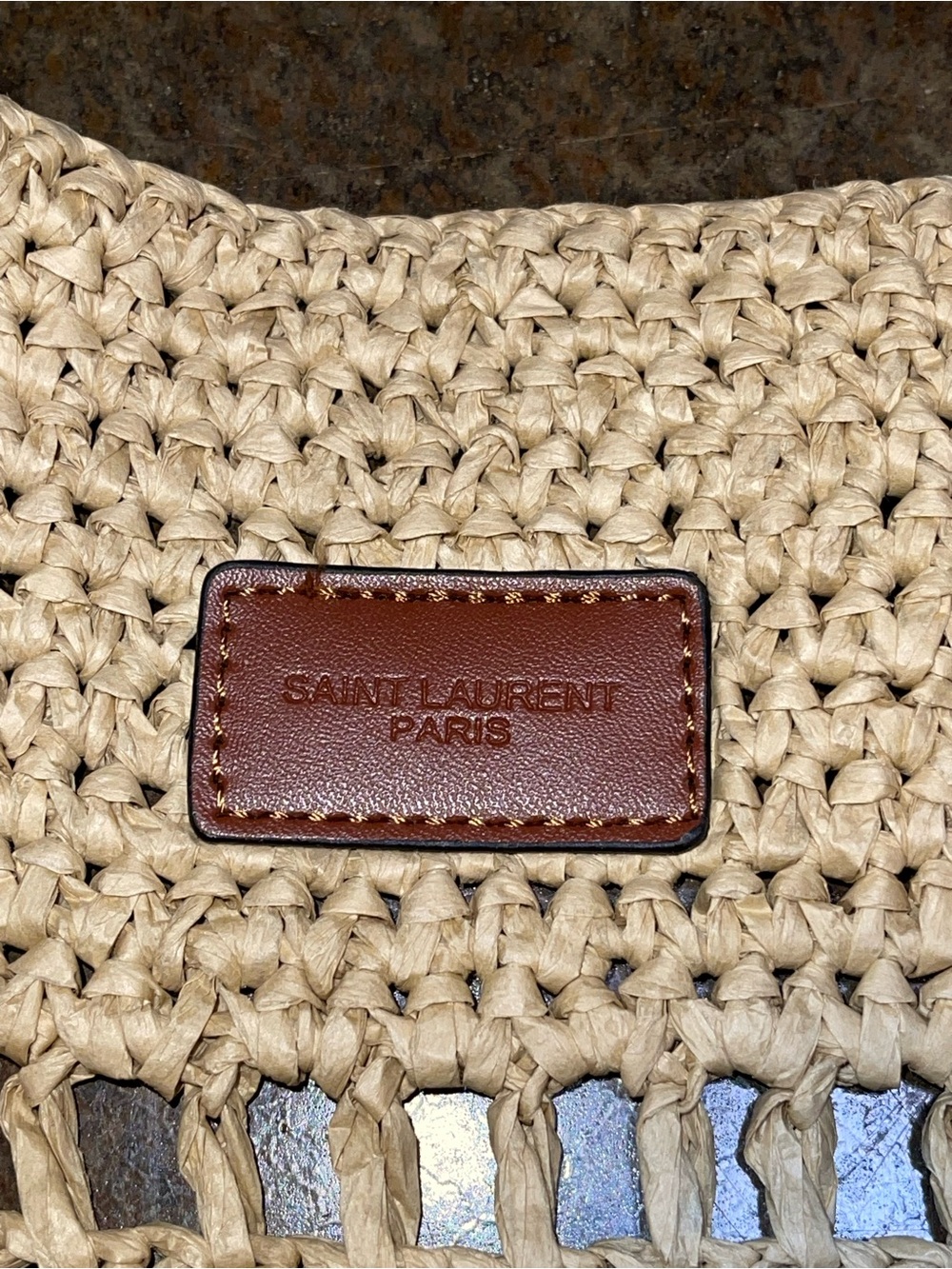 Saint Laurent Beige Crochet Tote with Metallic Logo and Pouch - Picture 10 of 12